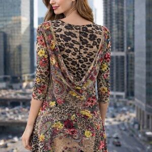 NWOT 2-Piece Layered Hi-Low Dress Animal & Floral Print GORGEOUS! 3 Layered Look